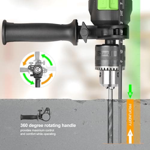 GALAX PRO 4.5Amp 0-3000RPM Corded Hammer Drill, 5pcs Bit, Hammer and Drill 2 Functions in 1 with 12 Variable Speed, 1/2 Inch Keyed Metal Chuck, 360°Rotating Handle