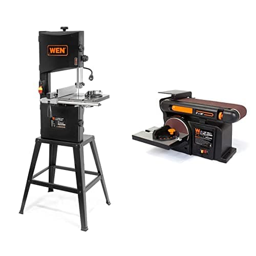 WEN Band Saw with Stand, 10-Inch, 3.5-Amp, Two-Speed (BA3962) & 6502T 4.3-Amp 4 x 36 in. Belt and 6 in. Disc Sander with Cast Iron Base