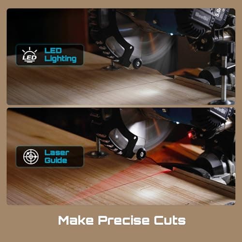 SEESII Sliding Compound Miter Saw: Cordless Power Miter Saw with Laser Guide 8-Inch, 2 * 5000 mAh Batteries, Single Bevel 45°, 24T TCT Blade, Max Cut 2.5×12-inch, Ideal for DIY & Woodworking
