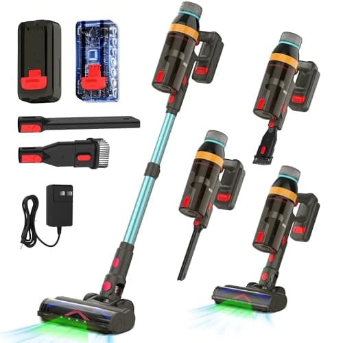 Cordless Vacuum Cleaner,550W/45KP/60Mins Stick Vacuum Cordless Rechargeable for Home/CarPet/Pet Hair/Floor-3 Suction Modes,Smart Screen&Headlight,Self-Standing,Removable Battery,Lighweight,Anti-Tangle