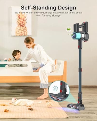 Cordless Vacuum Cleaner, 60 Mins Runtime Vacuum Cleaners for Home, Stick Vacuum Self-Standing, Wall Mount Charging, 3 Mode Handheld Vacuum for Pet Hair/Carpet/Floor