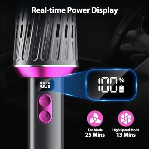 Handheld Vacuum Cordless 25000Pa Car Vacuum 3-in-1 Handheld Vacuum, Includes Smart Display and Charging Base Hand Vac Cordless Rechargeable One-Touch Empty for Home/Pet/Car (Violet)