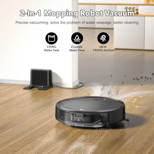 Robot Vacuum and Mop Combo, 2-in-1 Robot Vacuum Cleaner with Strong Suction, Compatible with APP/Home Integration, Schedule, Long battery life, Tangle-free, Ideal for Pet hair and Low Pile carpets