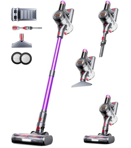 Cordless Vacuum Cleaner, Upgraded 550W 45Kpa 60Mins Vacuum Cleaners for Home, Anti-Tangle Stick Vacuum with Self-Standing, LED Display, 8-in-1 Wireless Vacuum for Carpet Pet Hair Hardfloor