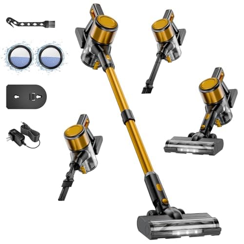 Cordless Vacuum Cleaner, 8 in 1 Powerful Stick Vacuum with 45min Runtime, Anti-Tangle Vacuum Cleaners for Home, Lightweight Handheld Wireless Vacuum for Hardwood Floor Carpet pet Hair, Gold