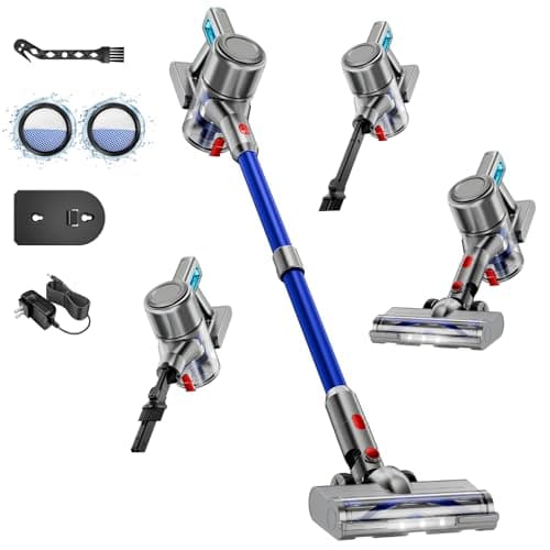 Cordless Vacuum Cleaner, 8 in 1 Powerful Stick Vacuum with 45min Runtime, Anti-Tangle Vacuum Cleaners for Home, Lightweight Handheld Wireless Vacuum for Hardwood Floor Carpet pet Hair, Blue