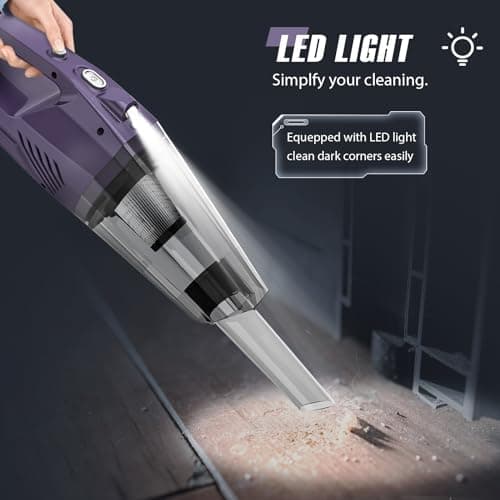 Handheld Vacuum Cordless - Car Vacuum Portable & Small Vacuum Cleaner with 6KPa Suction, USB Vacuum Cordless Rechargeable, HEPA Filter, LED Light for Pet Hair, Home, Car, Office - Includes Accessories