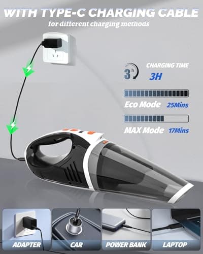 BRL Handheld Vacuum Cordless Car Vacuum Cleaner Rechargeable with LED, Hand Vacuum Lightweight, High Power Suction, Hand Held Vacuum Washable Filter and Multi-Nozzles for Car, Home Office, Pets