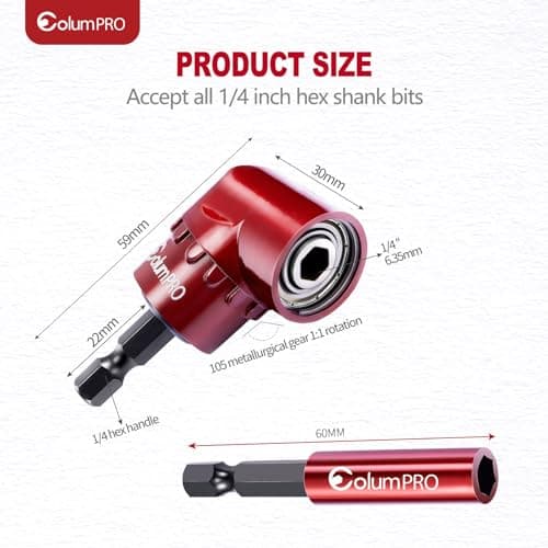 105 Degree Right Angle Drill Screwdriver Bit Set, 1/4” Hex Shank Right Angle Drill Attachment with 4PCS PZ2 & PH2 Screwdriver bits and bit holder