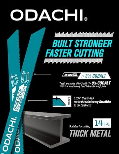ODACHI Heavy Metal Cutting Reciprocating Saw Blades 9 Inch 14TPI Sawzall Blades for Pipe, Sheet, Rebar, Bi-Metal Sabre Saw Blades High Wear Resistance for Cutting 5 Pack