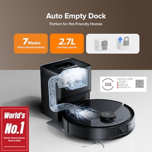 roborock Q10 X5+ Robot Vacuum and Mop, Self-Emptying, Hands-Free Cleaning for up to 7 Weeks, 10,000Pa Suction, Obstacle Avoidance, LiDAR Navigation, No-Go Zones, Black