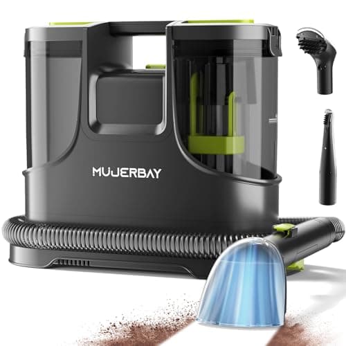Carpet Cleaner, MUJERBAY 15Kpa Portable Spot and Stain Cleaner, Easy Move with Handle, 1.5-inch Deep Cleaning Machine for Couch, Stairs, Car and Pet Messes. Green