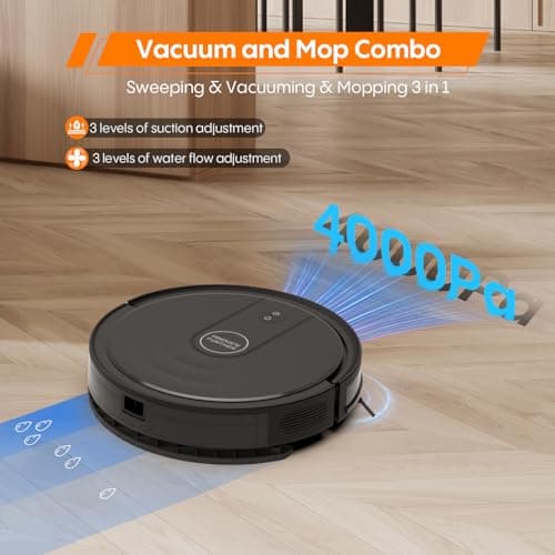 Robotic Vacuum Cleaner : 3-in-1 Robot Vacuum and Mop Combo, 4000Pa Suction, 2.87" Slim Robot Vacuum for Under Furniture, Beds, Smart Navigation, App Alexa Control for Hard Floors & Low-Pile Rugs