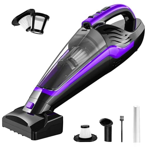 Pet Hair Handheld Vacuum, Car Vacuum Portable Cordless Rechargeable with Reusable Filter and Motorized Brush for Carpet, Couch & Stairs, Purple, 17.4"X 4.6"X 6.6"