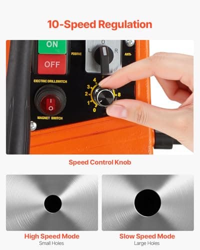 VEVOR Magnetic Drill, 1450W Motor 2 in Boring Diameter, 2878 lbf Portable Electric Mag Drill Press, with 6 Coring Bits, Variable Speed, Drilling Machine for Metal Surface, Home Improvement Industry