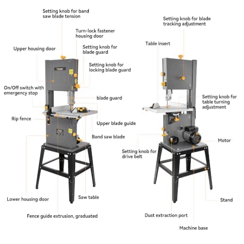 Hoteche 12-Inch Band Saw 7-Amp Two-Speed Benchtop with Stand for Woodworking and Metal Cutting, 1HP