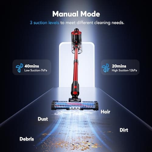 Cordless Vacuum Cleaner Rechargeable with 2600mAh Detachable Battery, Powerful Vacuums with 2 Adjustable Modes, Lightweight Portable Stick Vacuum for Home (Mapleleaf Red)
