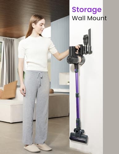 Cordless Vacuum Cleaner, 6-in-1 Lightweight Stick Vacuum, Self-Standing, 35Mins Runtime,2200mAh Rechargeable Battery,LED Screen,Powerful Vacuum Cleaners for Home Hardwood Floor Carpet Pet Hair(Purple)