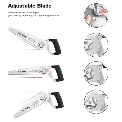 HAUTMEC Heavy Duty 11-Inch PVC/ABS Pipe Saw And General Purpose Hand saw, Adjustable Cutting Angle, For Cutting Pipe In Tight Spaces, for Trimming, Gardening, Wood, Drywall, And Plastic HT0027-SA