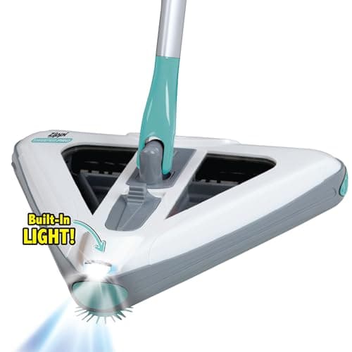 Zippi Sweeper Pro - 2025 New and Improved Lightweight Sweeper, Perfect for Short Carpet Hardwood and Tile, Triangular Design Allows for Sweeping in Corners, LED Light, 1 Hr Cleaning Time