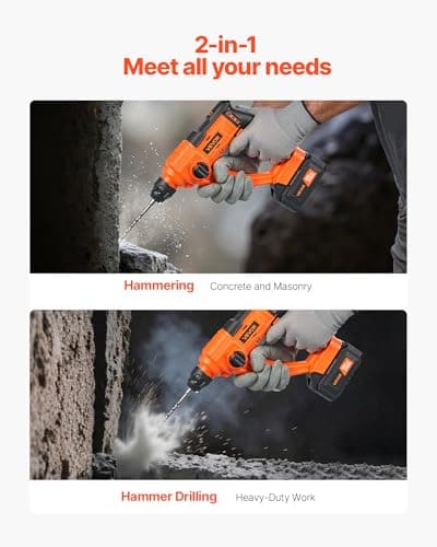 VEVOR 5/8" SDS-Plus Rotary Hammer Drill,20V Brushless Cordless Hammer Drills,4.0Ah Lithium-Ion Battery Powered,3.0A Fast Charger,Electric Demolition Hammers Variable Speed,Power Tool For Concret