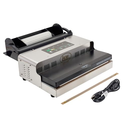 LEM Products MaxVac 1000 Stainless Steel Vacuum Sealer with Removable Bag Holder and Cutter, Silver and Black