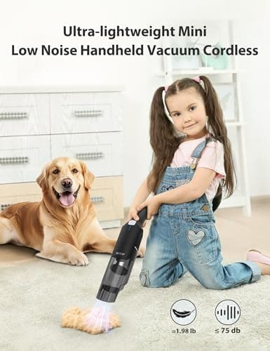 Handheld Vacuum Cordless,15KPA Powerful Car Vacuum,Last 30 Minutes,Rechargeable+Charging Base,500ML Detachable Dust Cup,1.4lb Lightweight,2-in-1 Cleaning Brush,Clean Kitchen,pet Hair,car,Black