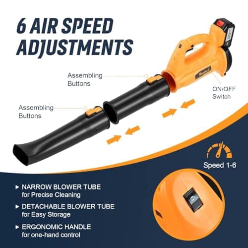 Leaf Blower Cordless with 4.0Ah Battery and Charger, 6 Speed Mode, 250MPH High Speed Lightweight Electric Leaf Blowers Cordless for Lawn Care, Patio, Garden Cleaning and Dust