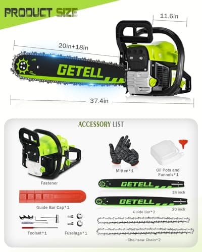 Professional 58cc Gas Powered Chainsaw with Quick-Switch Dual Bar 18/20 Inch System – Heavy Duty Chain Saw with Easy-Start for Tree Cutting, Limbing & Farm Use (GEL9901)