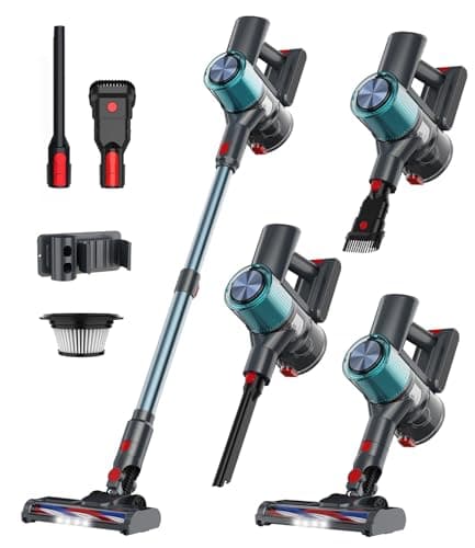Cordless Vacuum Cleaner, 60 Mins Runtime Vacuum Cleaners for Home, Stick Vacuum Self-Standing, Wall Mount Charging, 3 Mode Handheld Vacuum for Pet Hair/Carpet/Floor
