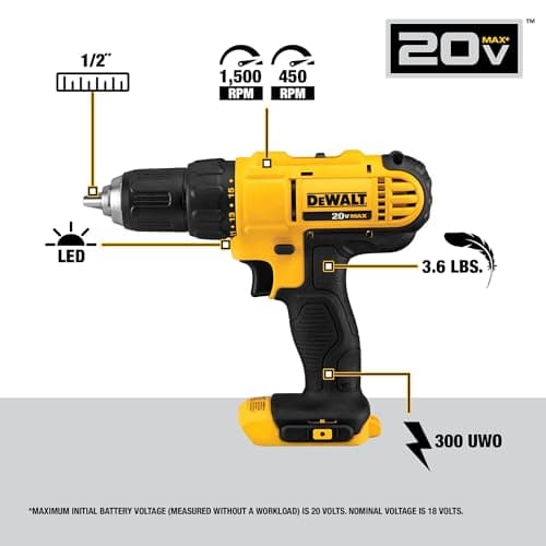 DEWALT 20V MAX Cordless Drill and Impact Driver, Power Tool Combo Kit with 2 Batteries and Charger (DCK240C2)