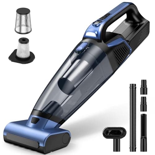 Pet Hair Handheld Vacuum Cordless: 20000PA High Power Car Vacuum with Motorized Brush and LED Light, Rechargeable Hand Held Vacuum Cleaner with Reusable Filter for Car, Home, Office & Pet, Blue