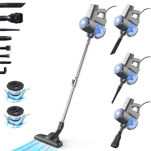 Intercleaner Corded Vacuum Cleaner, 17KPa Powerful Suction with 600W Motor, 10 in 1 Lightweight Bagless Stick Vac with Handheld, Ultra Quiet, for Hardwood Floor Marble Tile Car Pet Hair