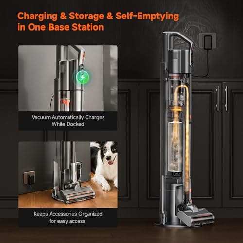 uwant V500 Cordless Vacuum Cleaner with Auto Empty&Auto Dust Scrap System, 7-Layer HEPA Filtration, Anti-Tangle Brush, Stick Vacuum for Pet Hair, Hard Floors, Carpet