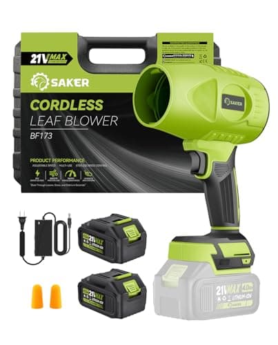 Saker Cordless Leaf Blower Handheld Turbo Jet Blower Portable Dust Cleaner 180000 RPM with Adjustable Speed for Drying Patio Cleaning Camping 2 Batteries Green with Case