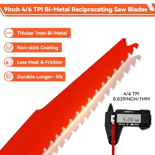 10 Pack 9 Inch 4/6 TPI Reciprocating Saw Blades for Wood and Nail-Embedded Wood Cutting, Bi-Metal Sawzall Blades for Cutting Nail and PVC Pallets etc, for Diablo Sawzall Blades DS0912BW25