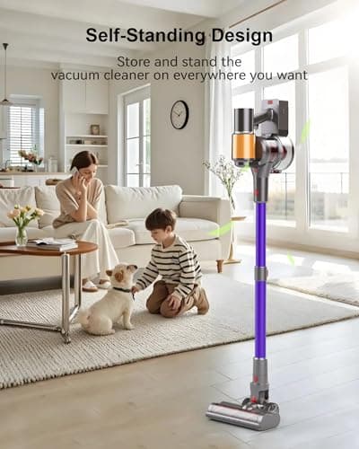 Cordless Vacuum Cleaner, 2 Batteries 120 Mins Runtime, 550W 45KPA Stick Vacuum with Self-Standing, Tangle-Free Brush, LED Display, Vacuum Cleaner for Home Hardwood Floor, Carpet, Pet Hair