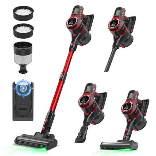 Vacuum Cleaners for Home, Lightweight Cordless Vacuum Cleaner for Hard Carpet, Hard Floor, Pet Hair, 30Kpa Vacuum Cleaner with HEPA Filter, Side Light, Max 55 Mins, Full Touch Screen