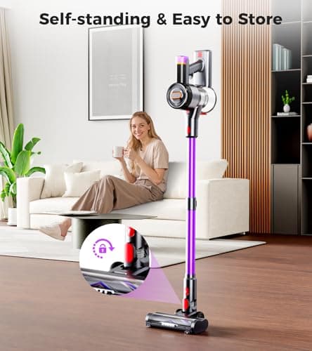 Cordless Vacuum Cleaner, Upgraded 550W 45Kpa 60Mins Vacuum Cleaners for Home, Anti-Tangle Stick Vacuum with Self-Standing, LED Display, 8-in-1 Wireless Vacuum for Carpet Pet Hair Hardfloor