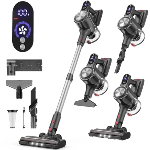 Cordless Vacuum Cleaner, 40Kpa Vacuum Cleaners for Home, Stick Vacuum with 40Mins, Rechargeable Wall Mount, LED Display, Handheld Vacuum Cleaner for Pet Hair, Carpet, Hardwood Floor, A40