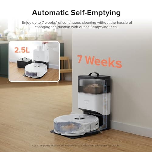 roborock Q8 Max+ Robot Vacuum and Mop, Self-Emptying, Hands-Free Cleaning for up to 7 Weeks, Reactive Tech Obstacle Avoidance, 5500 Pa Suction, DuoRoller Brush, APP-Controlled Mopping, White