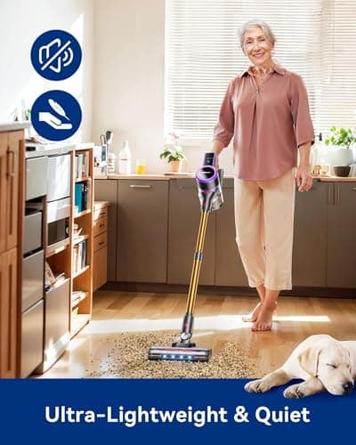Cordless Vacuum Cleaner, 45000Pa/550W Powerful Vacuum Cleaners, Anti-Tangle Vacuum Cleaners for 60 Mins Runtime, LED Display, Rechargeable Wireless Stick Vacuum Cleaner for Pet Hair, Hardwood, Carpet