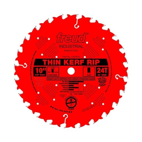 Freud Thin Kerf Rip Saw Blade with Premium Tico Hi-Density Carbide Ripping Blend for Maximum Performance - 10" Diameter, 24 Teeth, .071" Plate, Flat Grind - LU87R010