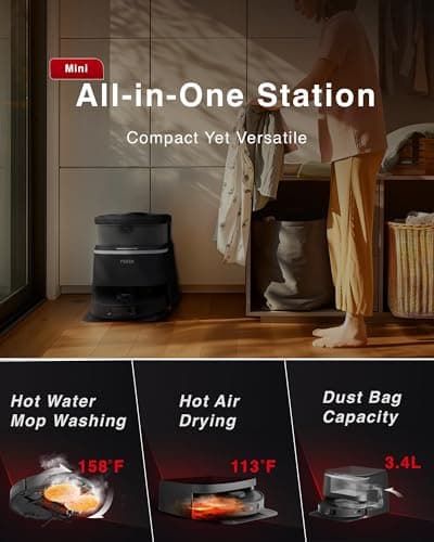Yeedi M12 PRO+ Robot Vacuum and Mop, 11000Pa Strong Suction, ZeroTangle Technology, TruEdge Deep Mopping, Auto Mop Washing/Drying, Auto-Lift Mopping, Mini Omni Station, Black