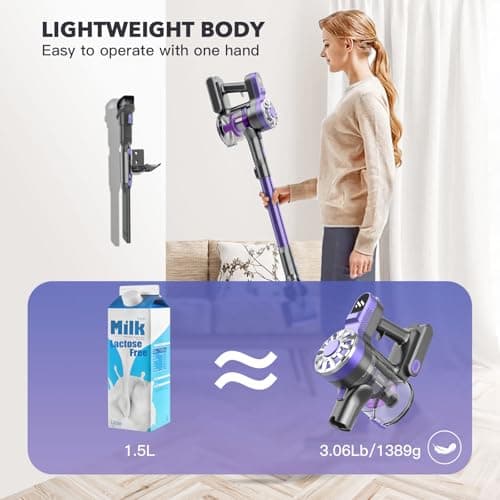 Cordless Vacuum Cleaners for Home with Powerful Suction,Stick Vacuum Cordless Rechargeable,Up to 35 Mins Runtime,Lightweight Hardwood Floor Vacuum for Pet Hair,Carpet(Deep Purple)
