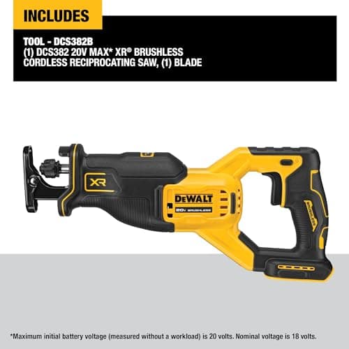 DEWALT 20V MAX* Reciprocating Saw, Cordless, 2-Finger Variable Trigger, Keyless Blade Clamp, Tool Only (DCS382B)