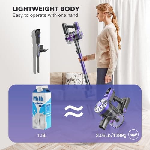 Vacuum Cleaners for Home,Cordless Vacuum Cleaner with Powerful Suction,Stick Vacuum Cleaner Rechargeable,Up to 35 Mins,Lightweight Vacuum for Pet Hair,Carpet,Floor(Purple)