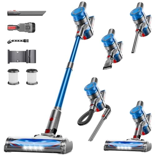 Cordless Vacuum Cleaner for Home, Powerful Stick Vacuum Cleaner with Rechargeable Battery, 6 in 1 Lightweight Handheld Vacuum, 45 Mins Runtime Cordless Vacuum for Hardfloor & Carpets Pet Hair,Blue