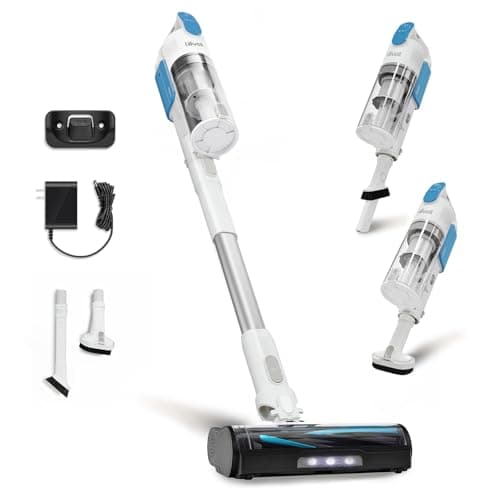 LEVOIT Cordless Vacuum Cleaner, Stick Vac with Tangle-Resistant Design, Up to 50 Minutes, Powerful Suction, Rechargeable, Lightweight, and Versatile for Carpet, Hard Floor, Pet Hair, White＆Blue