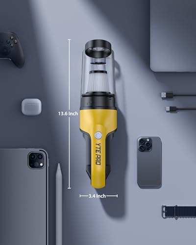 Handheld Vacuum Cordless 1.1 Pounds Car Vac 10000PA Hand Held Vacuums 4-in-1 Hand Vac Cordless Rechargeable HEPA Filter Large Capacity Dust Cup for Car Office Home Pets Hair (Yellow＆Black)